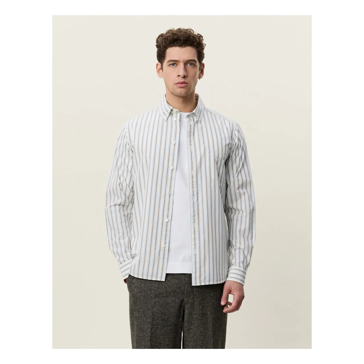 Les Deux - Striped Poplin Shirt | White - Ivory