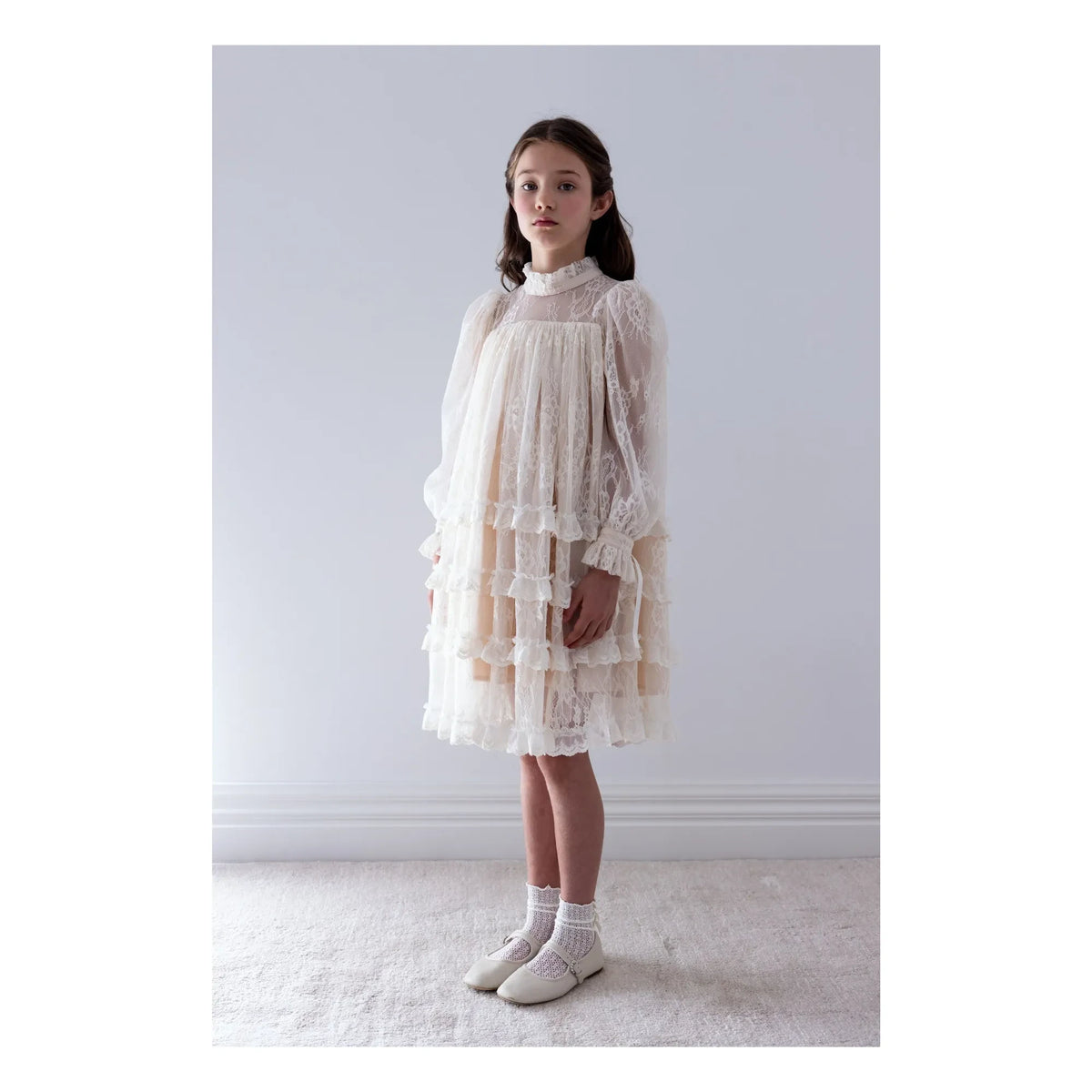 petite Amalie - Ruched Lace Dress | Cream