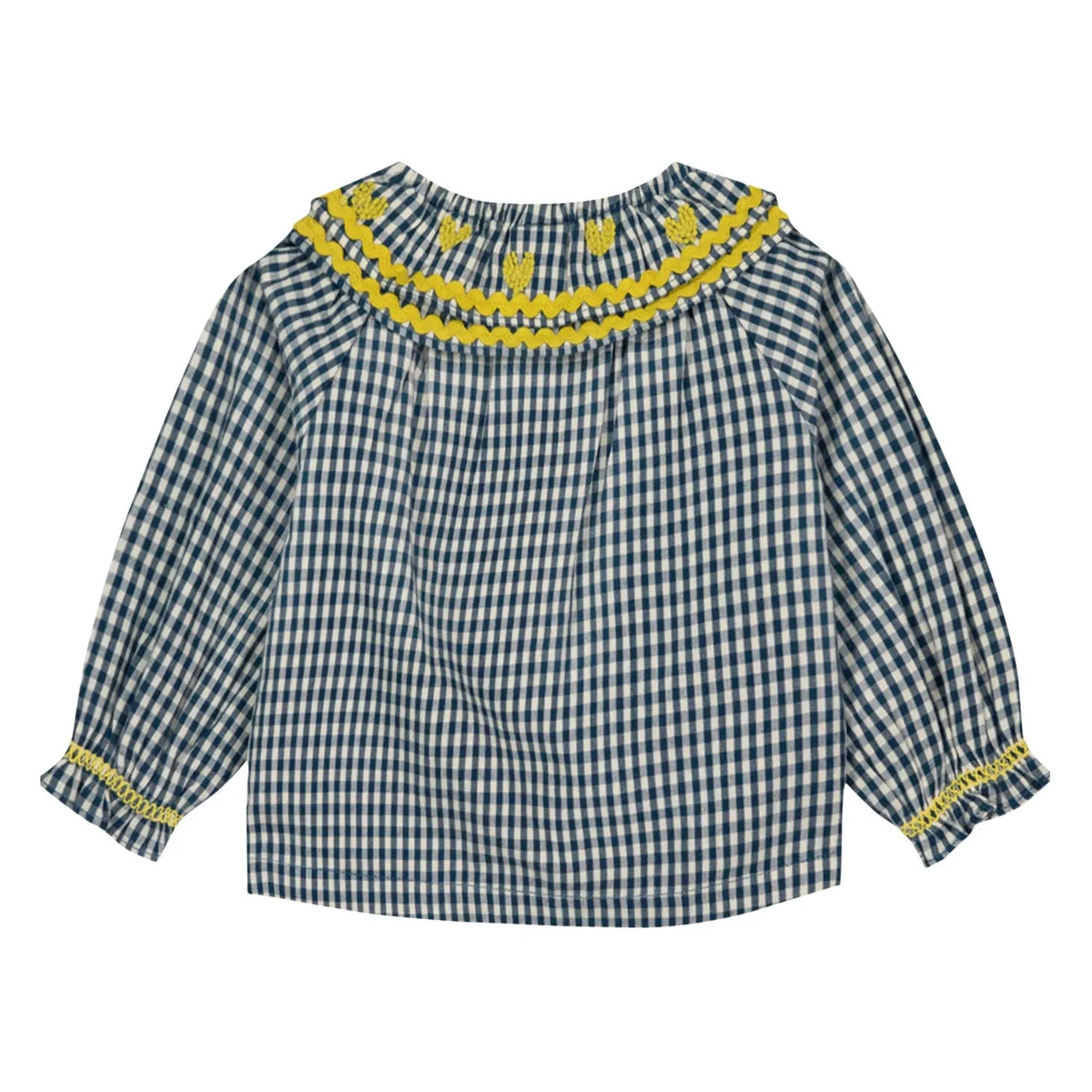 Bonton - Solane Gingham Embroidered Collar Blouse | Blue