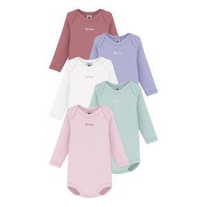 Petit Bateau - 5-Piece Petit Coeur Organic Cotton Bodysuit Set | Pink
