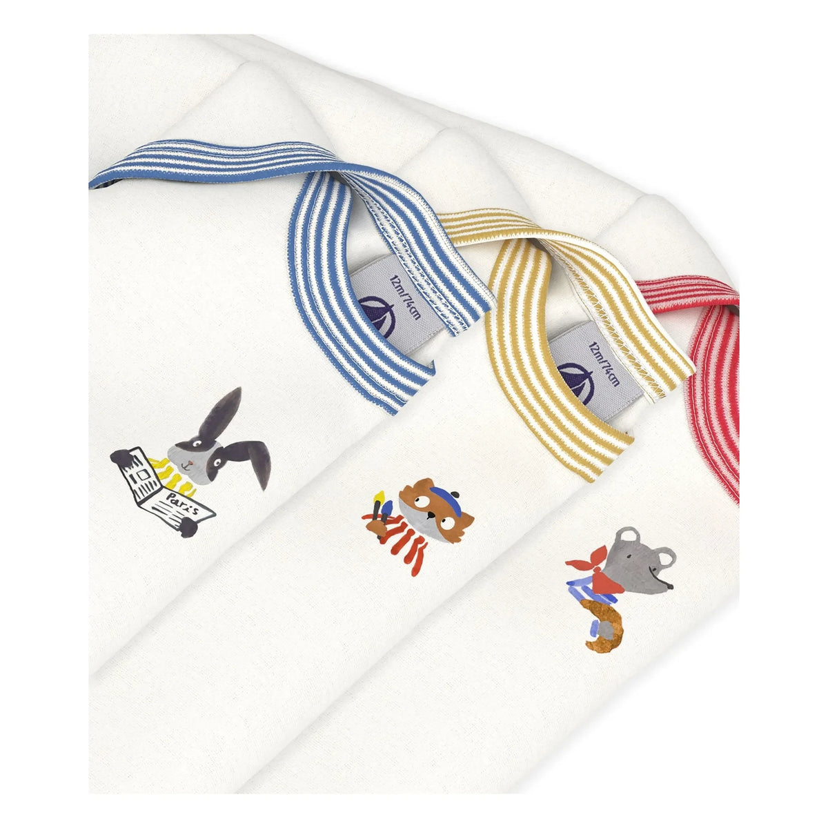 Petit Bateau - Set of 3 Organic Cotton Animal Print Bodysuits | White
