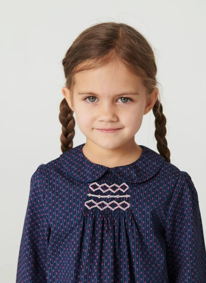 Copenhagen Colors - Organic Cotton Floral Gathered Blouse | Navy