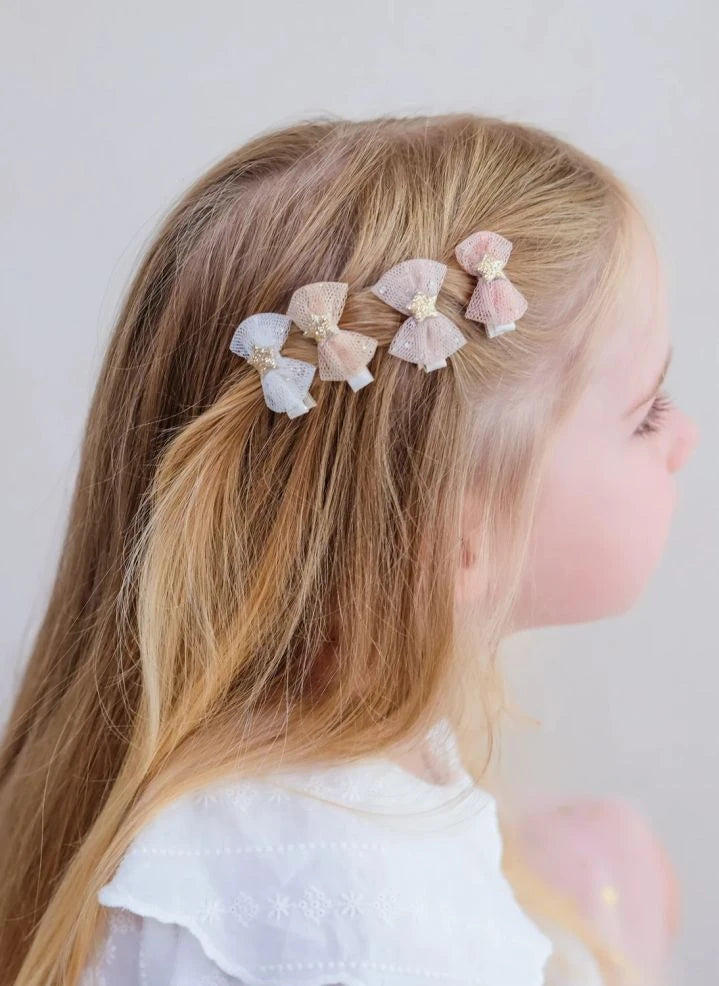 Mimi & Lula - Set of 8 Tulle Bow Hair Clips | Light Pink