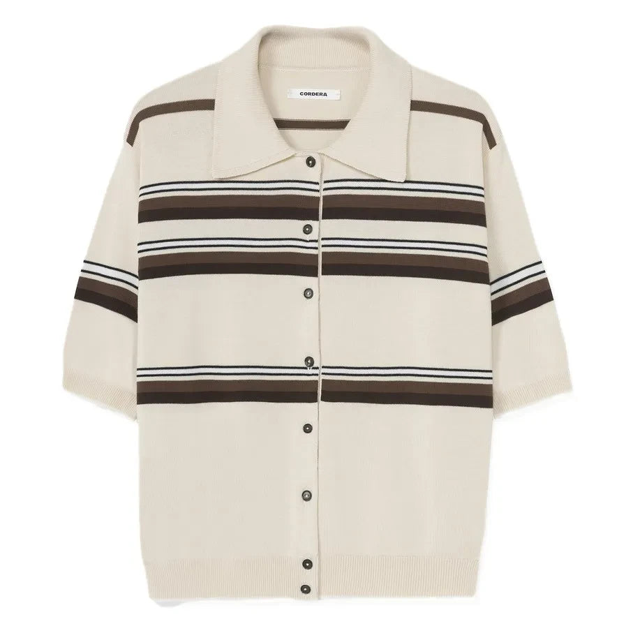 Cordera - Striped Cotton Polo Shirt | Beige