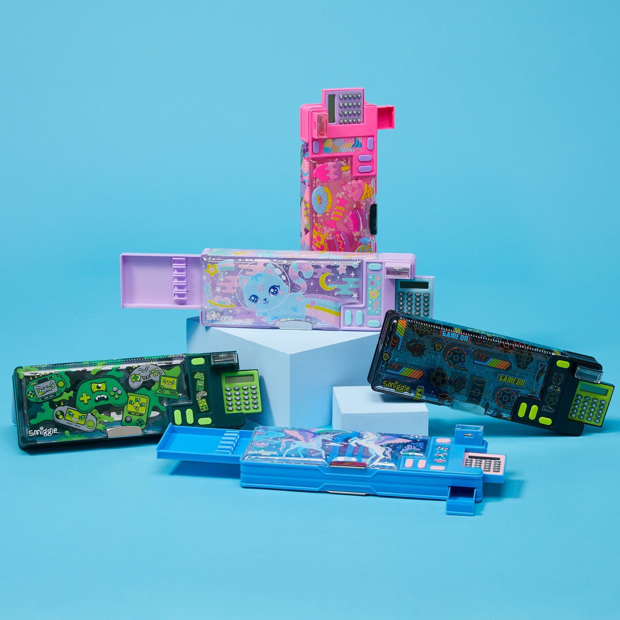 Smiggle - Lunar Unicornlar Hesap Makineli Pop Out Otomatik Kalem Kutusu-Dinossi