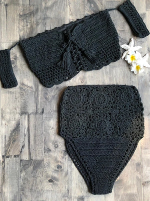 Jesminda - Knitted Black High-Waisted Bikini Set