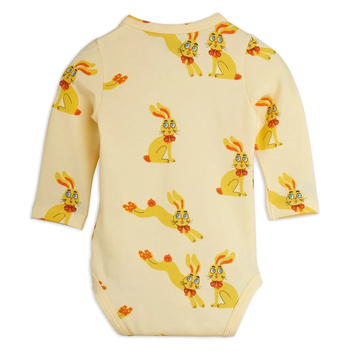 Mini Rodini - Baby Romper Bodysuit Rabbits Organic Cotton | Yellow