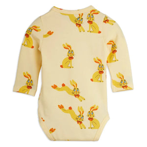 Mini Rodini - Baby Romper Bodysuit Rabbits Organic Cotton | Yellow