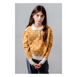 birinit - Flower Patterned Polo Neck Sweater | Mustard