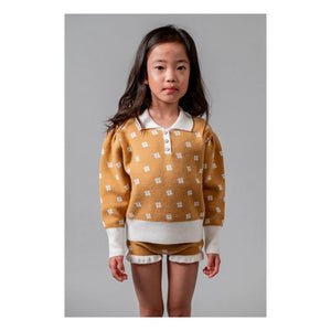 birinit - Flower Patterned Polo Neck Sweater | Mustard