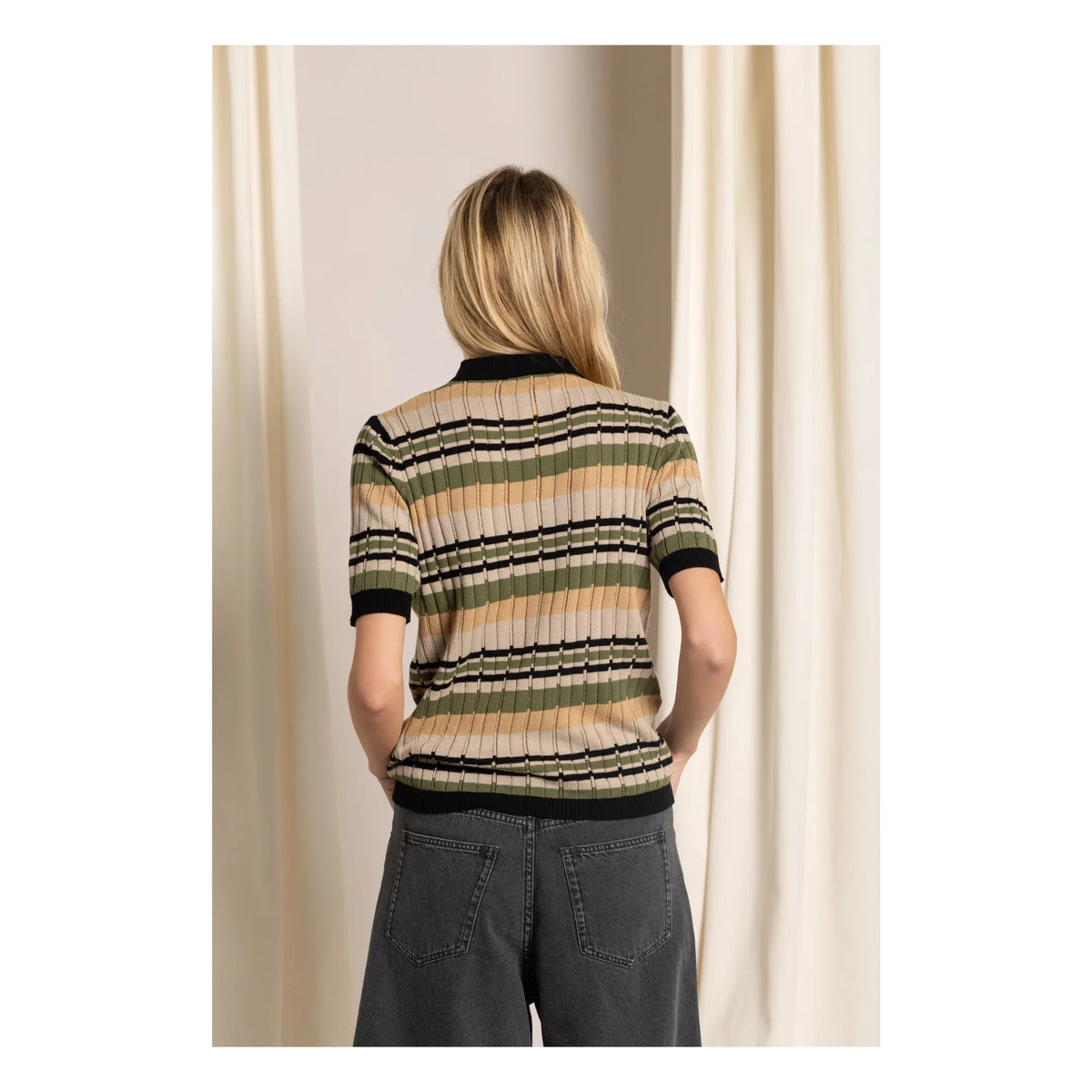 Smallable Woman - Selma Striped Polo Neck T-shirt | Iced Brown