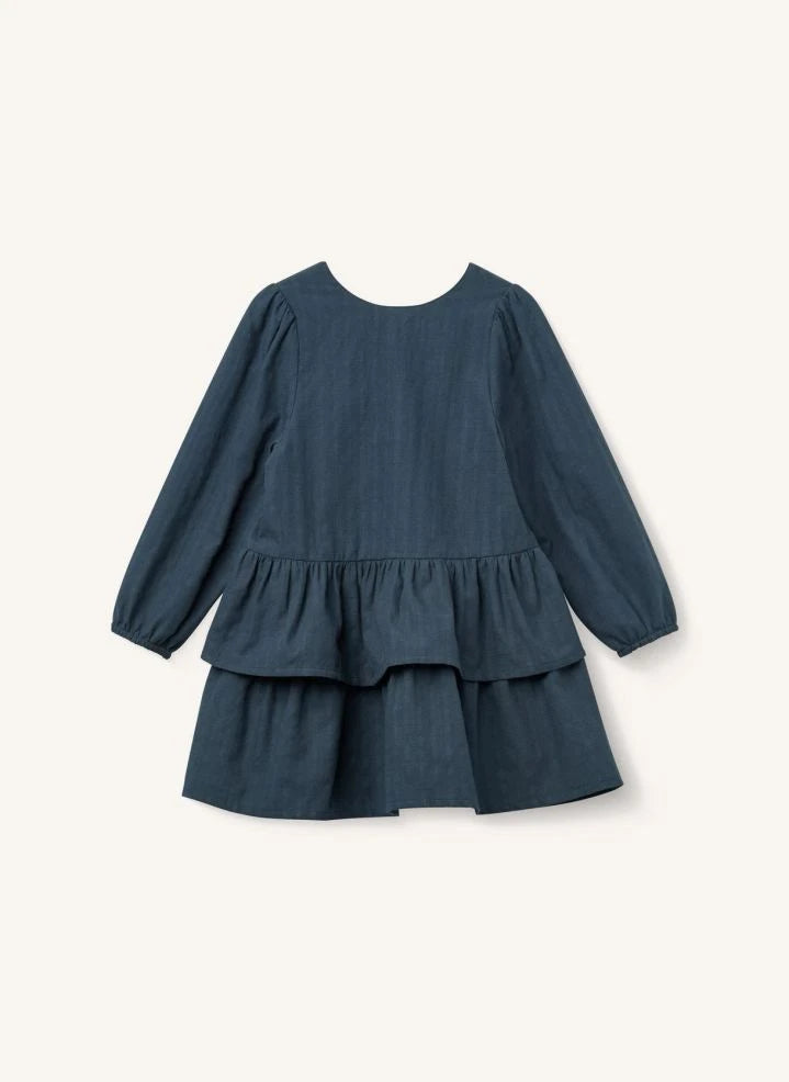 Copenhagen Colors - Organic Cotton Ruffled Bow Dress | Navy