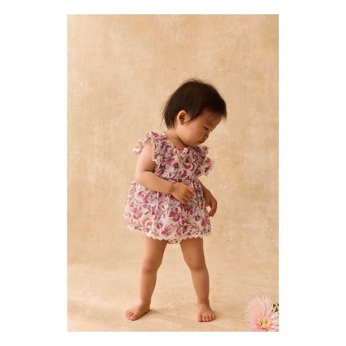Louise Misha - Lena Fleurie Organic Cotton Romper Dress | Cream