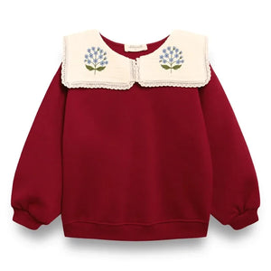 birinit - Embroidered draped collar organic cotton sweatshirt | Burgundy