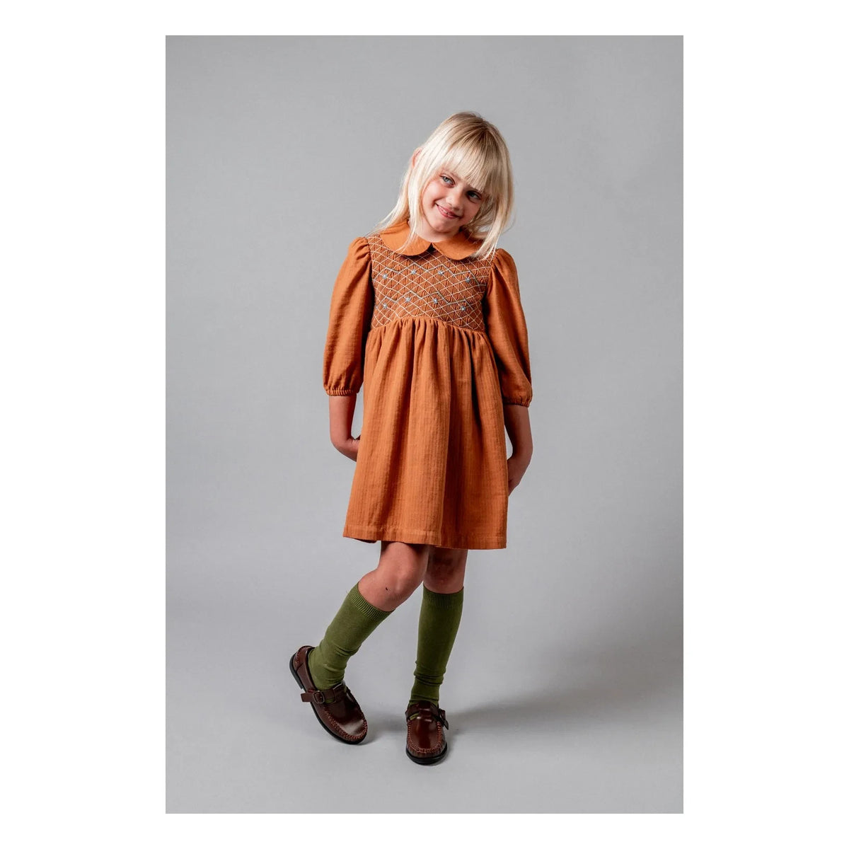birinit - Organic Cotton Gathered Dress | Terracotta