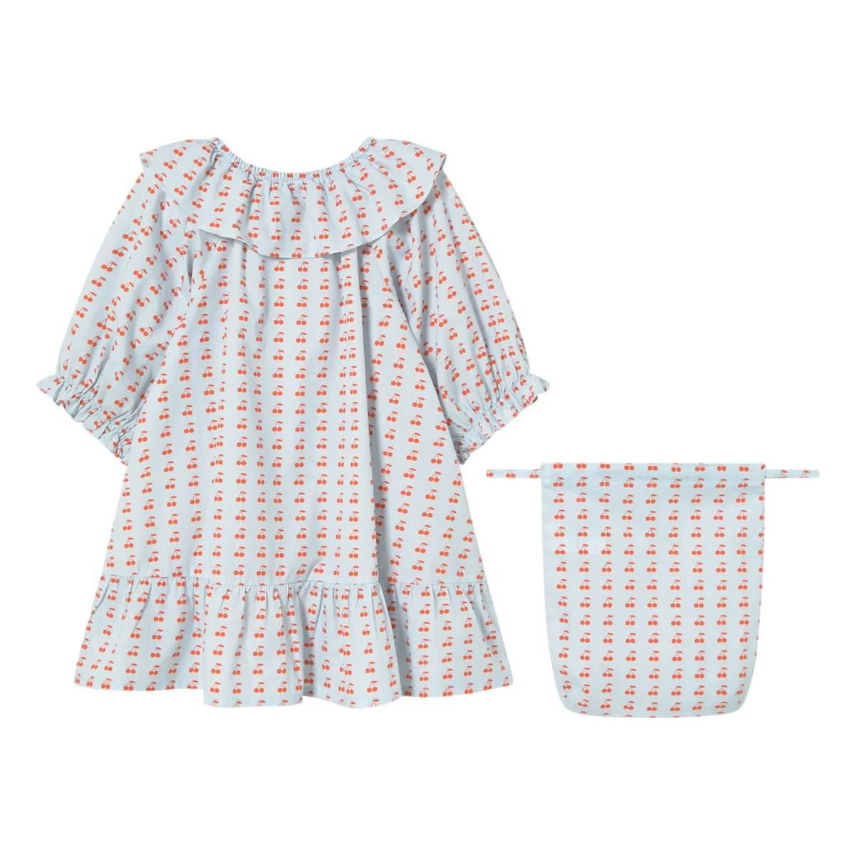 Tinycottons - Cherry Ruffled Dress | Ice Blue