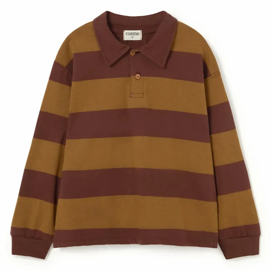 Cozmo - Tauro striped organic cotton polo shirt | Chocolate