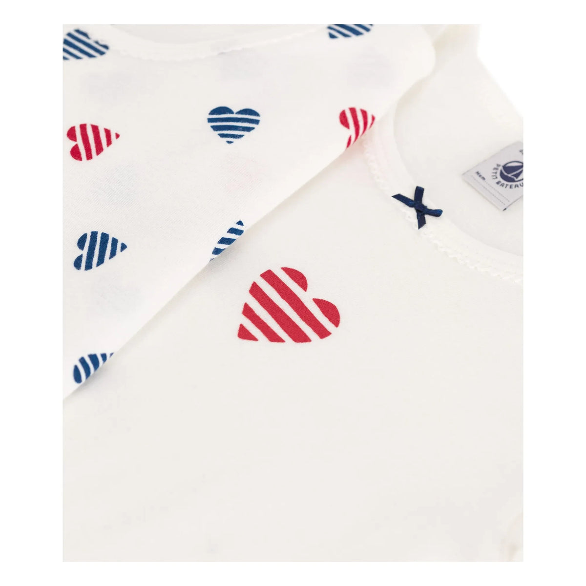 Petit Bateau - 2-Pack Striped Heart Organic Cotton T-Shirt Set | White