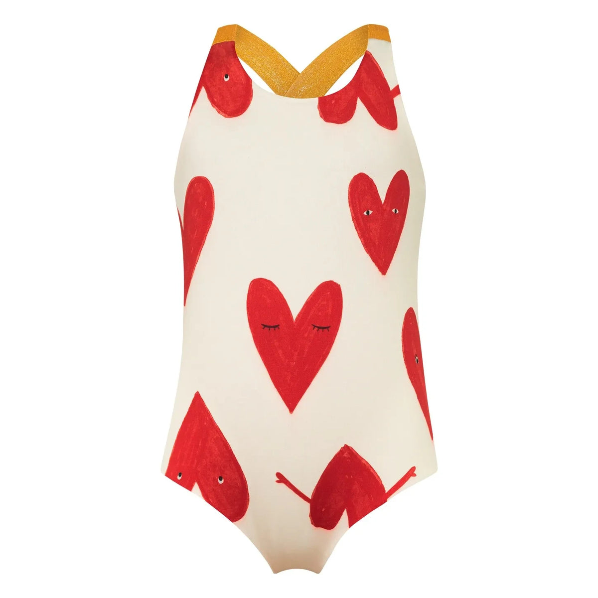 Pepita & Me - Cross-Strap Heart Pattern Swimsuit | Cream