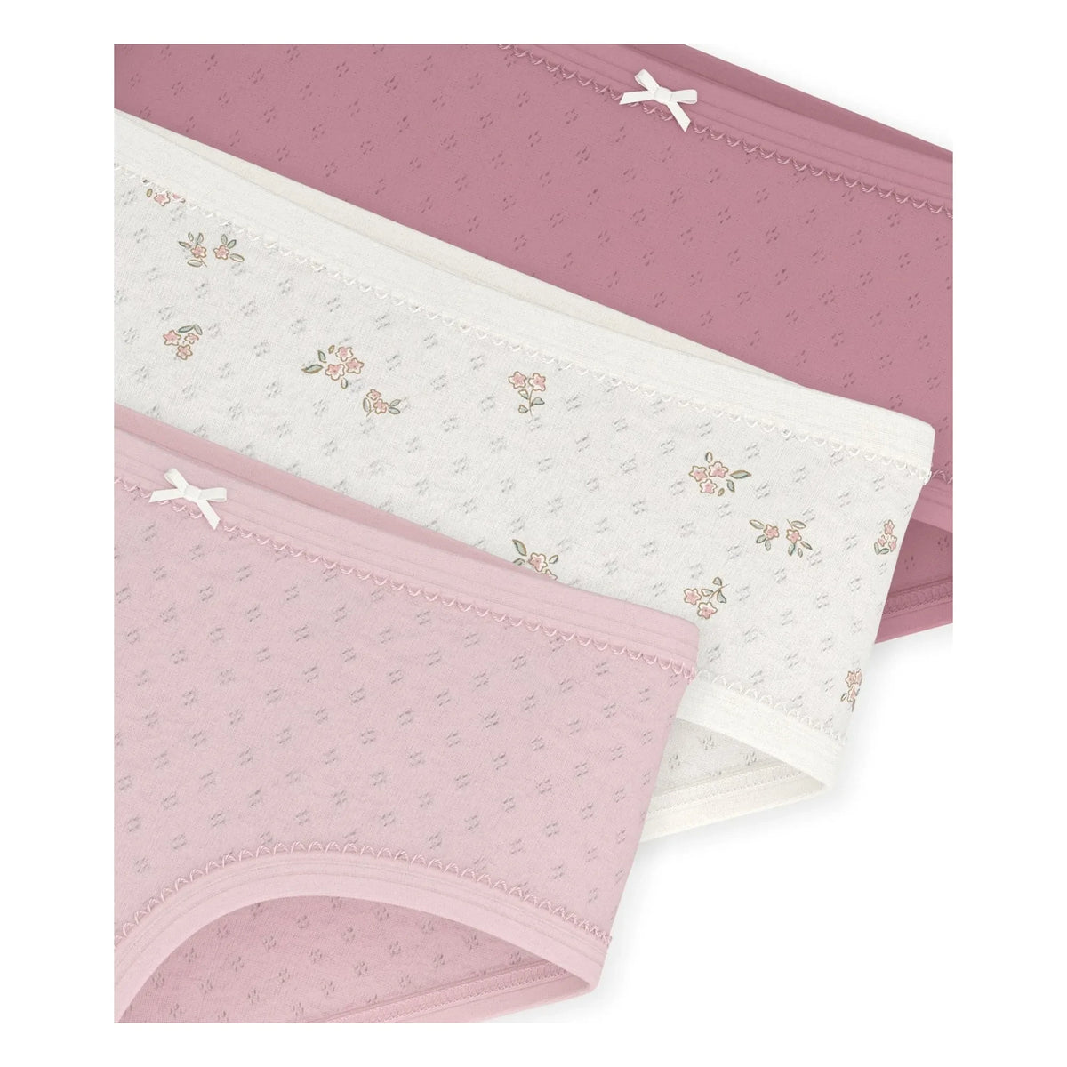 Petit Bateau - Set of 3 High Waist Pointelle Organic Cotton Panties | Pink