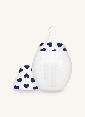 Elhée - Medical Grade Silicone Baby Bottle, Ergonomic "Hearts" Nipple | Dark Blue