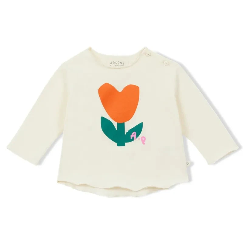 Arsène et Les Pipelettes - Organic Cotton Baby Flower T-Shirt | Ecru