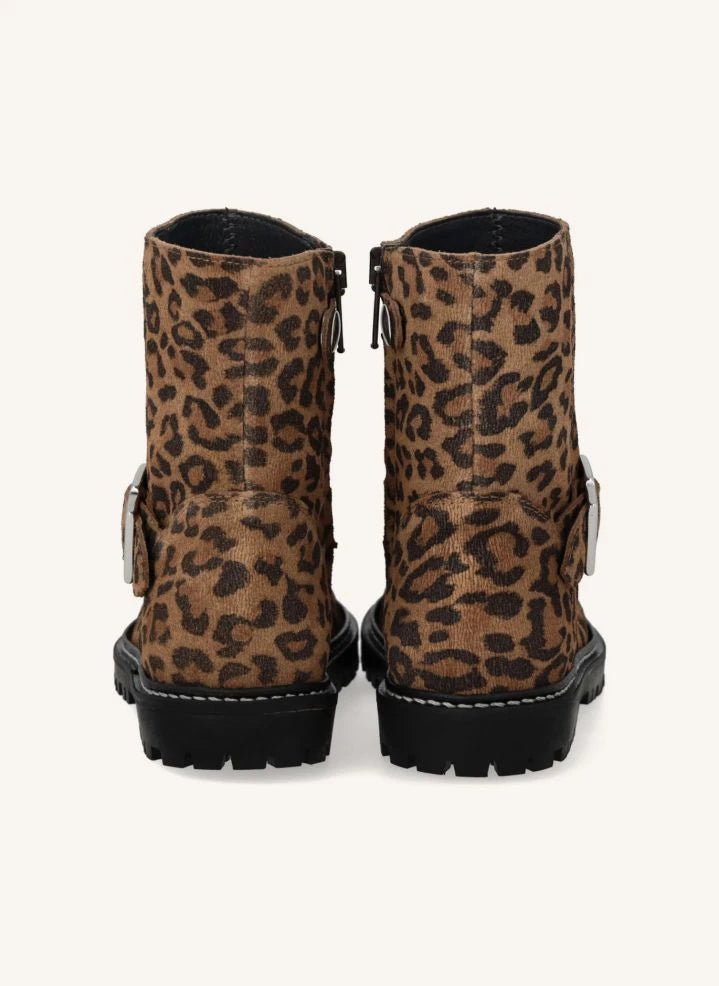 Angulus - Leopard Biker Suede Boots with Buckle