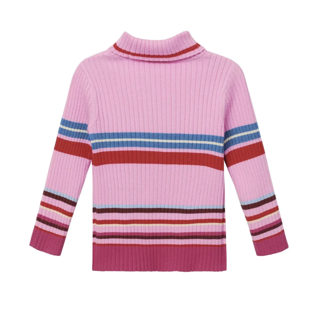Goldie + Ace - Striped Fisherman Neck Sweater | Pink