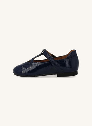 Angulus - Mary Jane T-Strap Heart-Cut Patent Leather Flats | Navy
