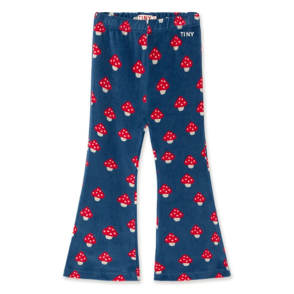 Tinycottons - Organic Cotton Mushroom Print Flared Pants | Blue