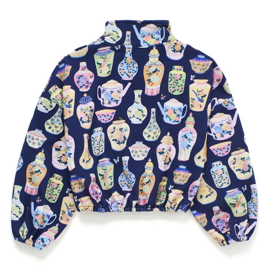 Maison Mangostan - Porcelain Zip-Up Sweatshirt | Dark Blue