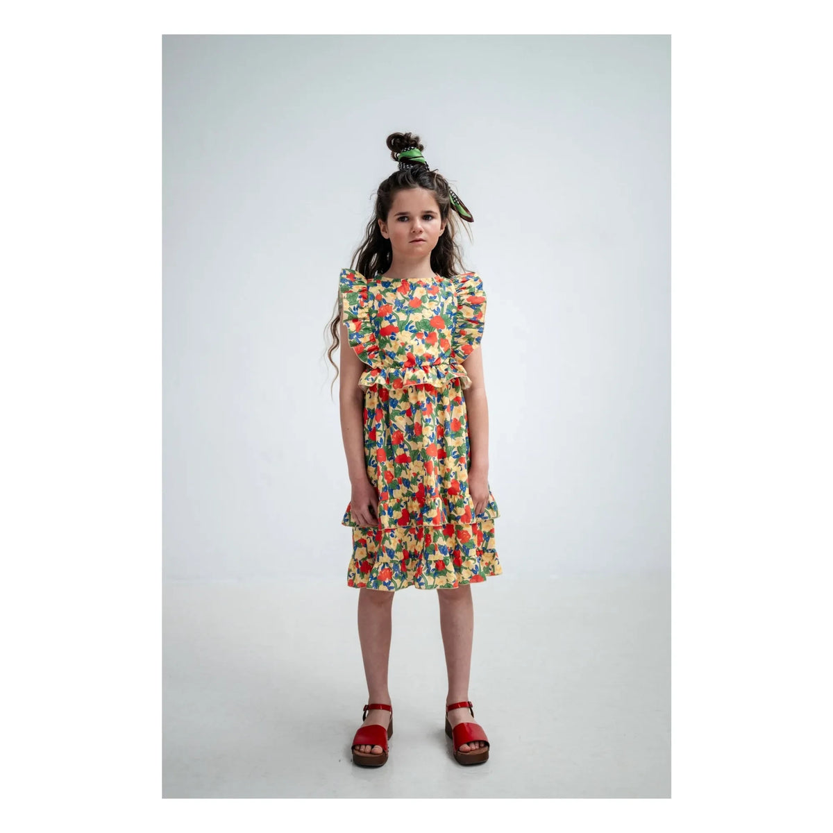Repose AMS - Organic Cotton Floral Pattern Ruffled Dress | Light Yellow