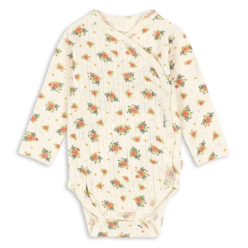 Konges Sløjd - Minnie Floral Pointelle Wrap Bodysuit, Organic Cotton | Ecru