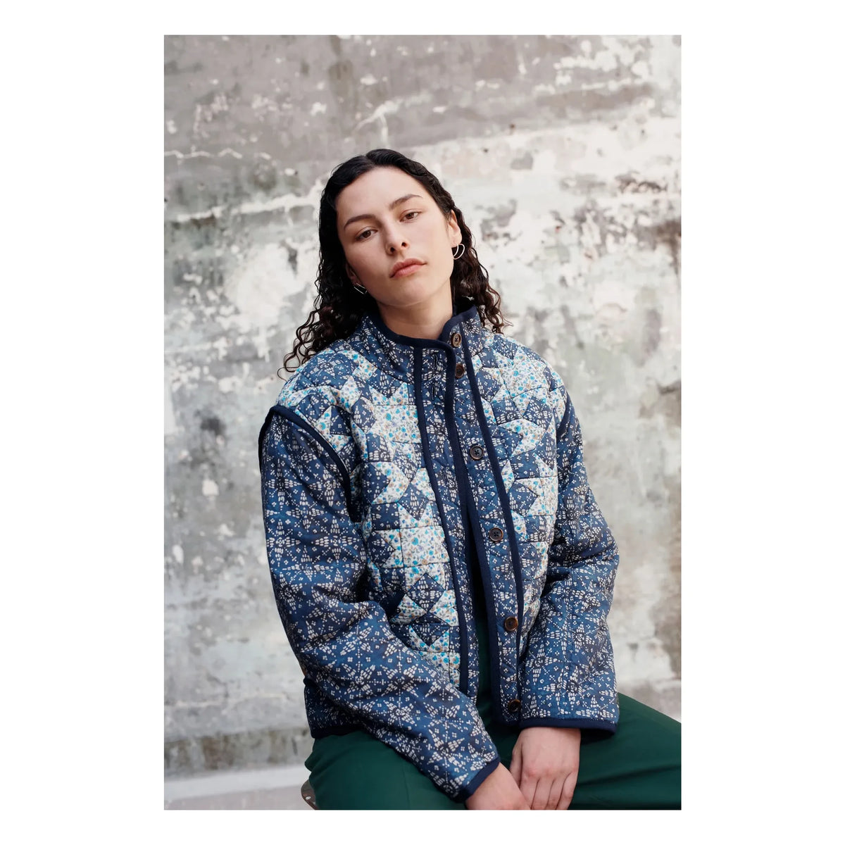 Louise Misha - Omotayo Midnight Star Patchwork Organic Cotton Jacket - Women's Collection | Blue
