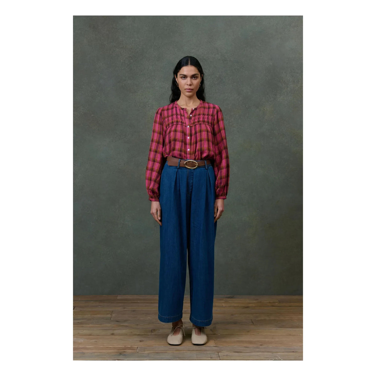 Louise Misha - Jally Alpenglow Check Double Layer Organic Cotton Voile Blouse - Women's Collection | Pink
