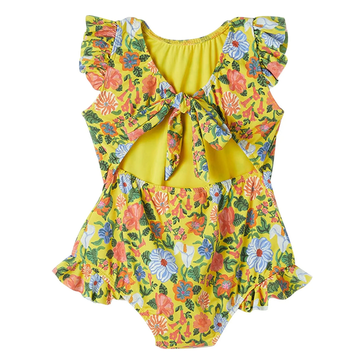 Fabula - 1 Piece Ruffled Floral Swimsuit | Yellow