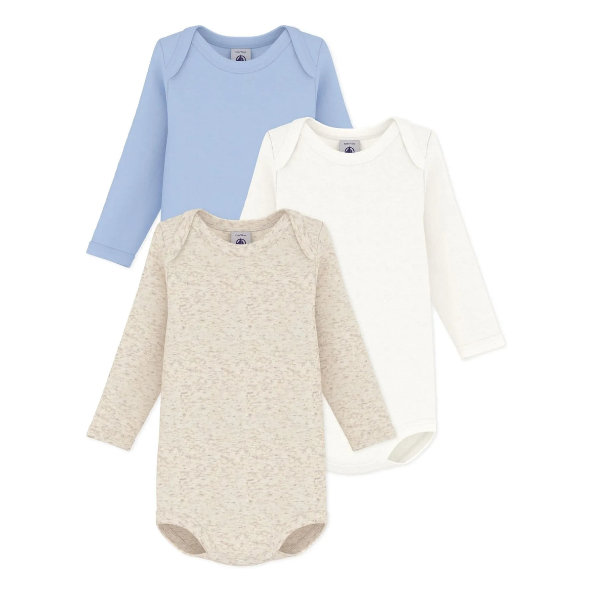 Petit Bateau - 3-Pack Organic Cotton Basic Bodysuit Set | Blue
