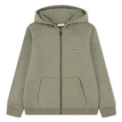 Lacoste - Zip Hooded Sweatshirt with Logo Details | Khaki
