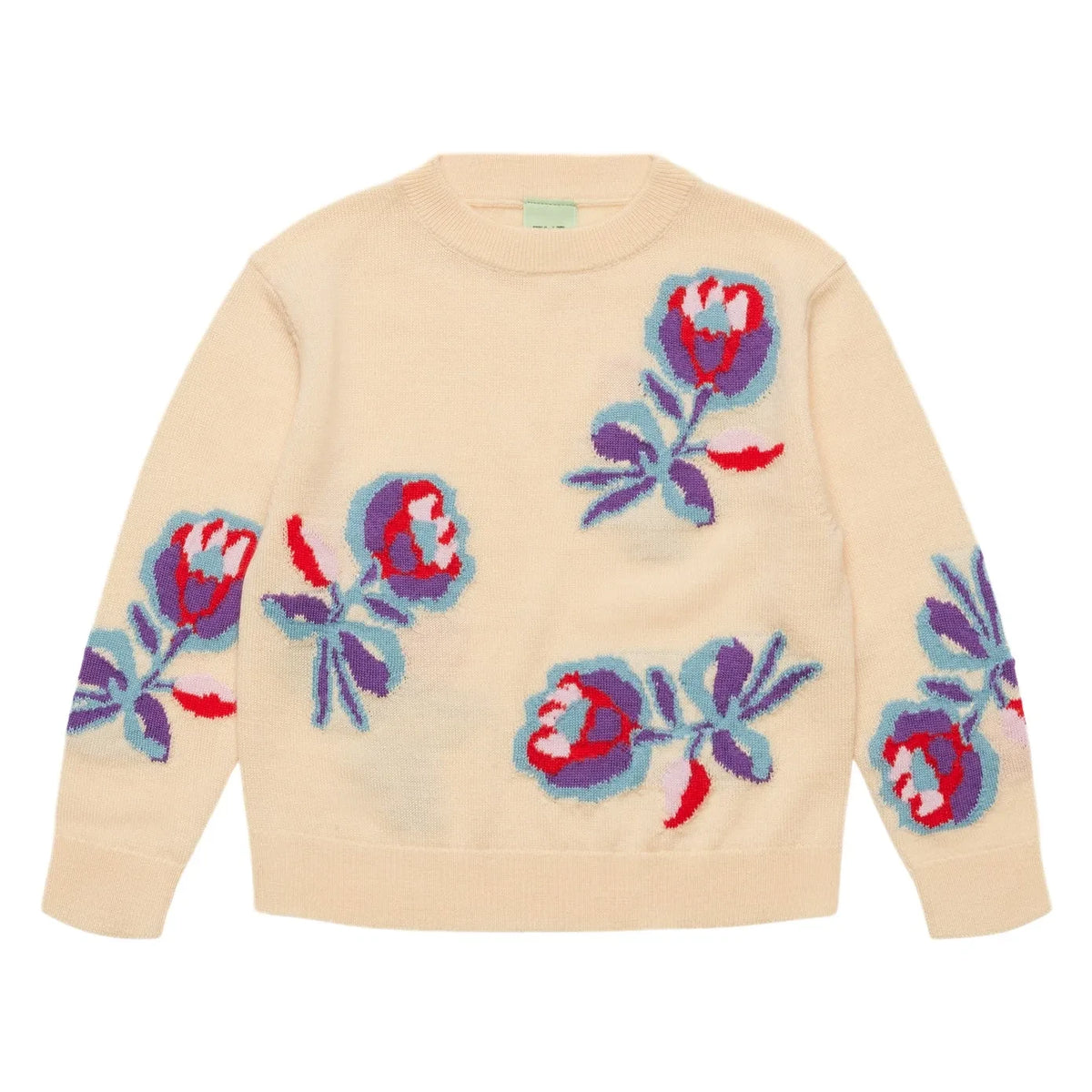 FUB - Fine Knit Merino Wool Floral Pattern Sweater | Cream