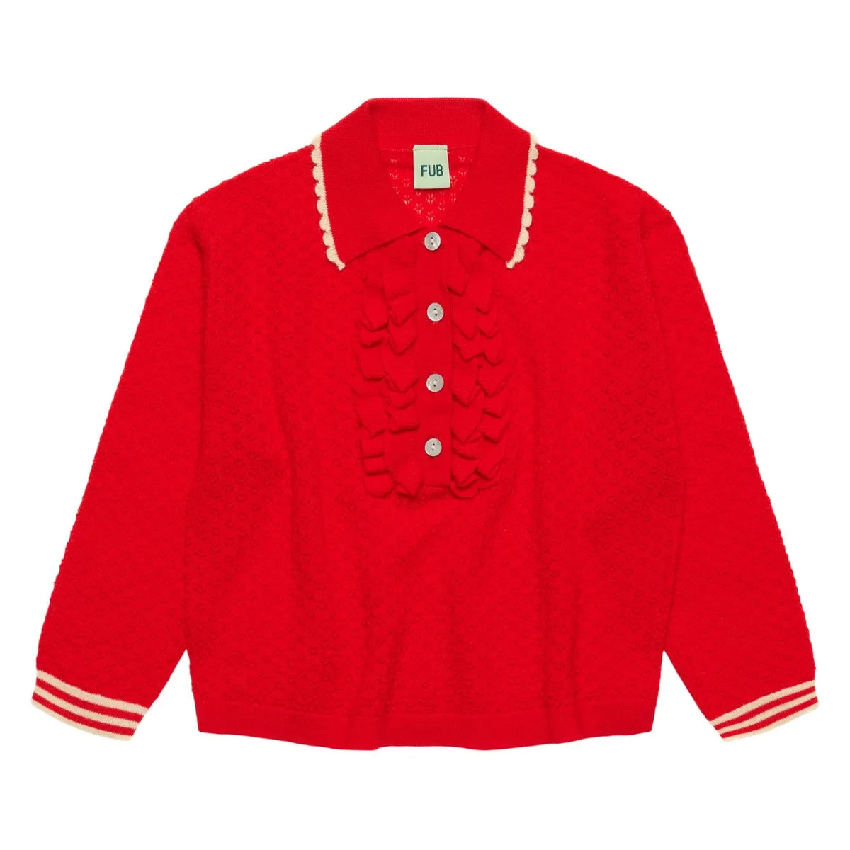 FUB - Ruffled Merino Wool Polo Shirt | Red