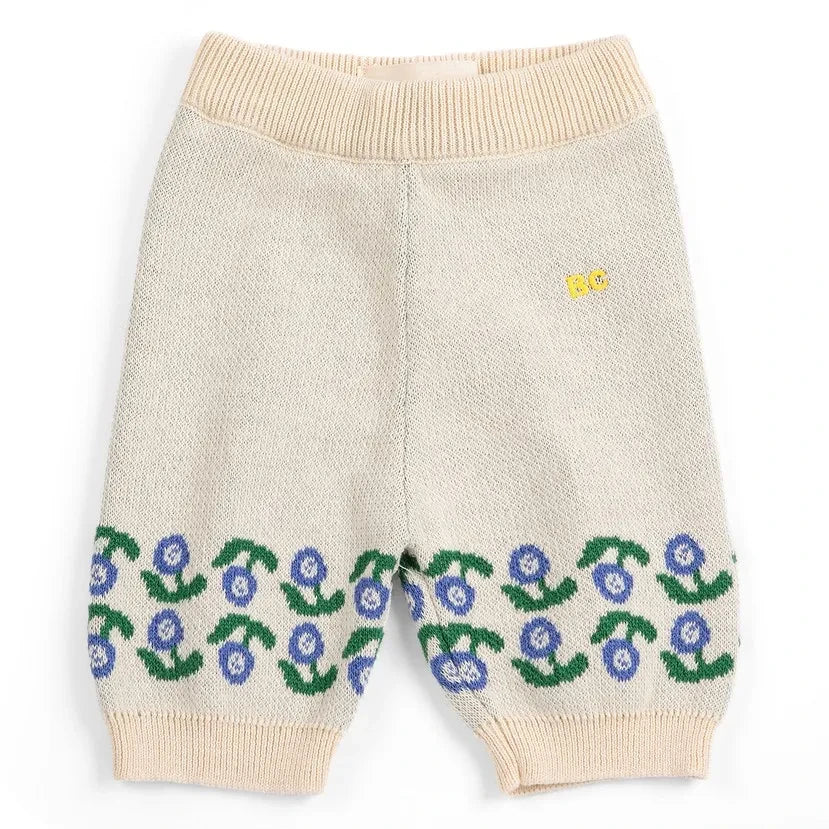Bobo Choses - Organic cotton knitted flower patterned pants | Ecru