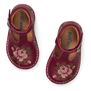 Petit Nord - Embroidered T-Bar Flower Baby Shoes - Uniqua Collection | Framboise