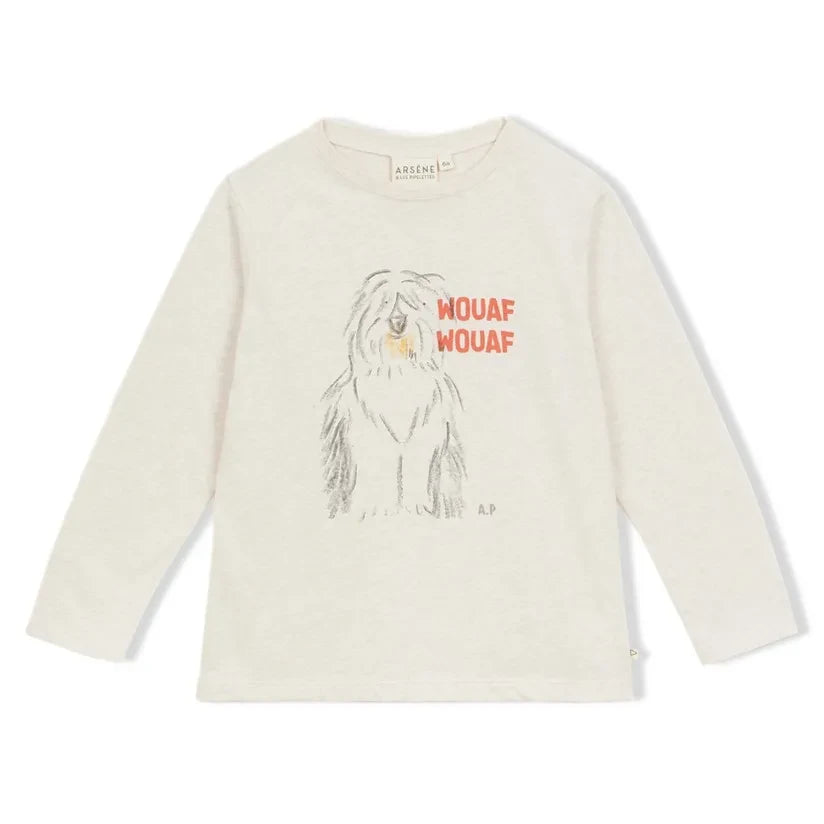 Arsène et Les Pipelettes - "Wouaf Wouaf" Organic Cotton T-Shirt | Melange Beige