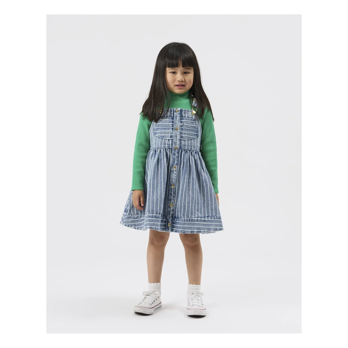 Goldie + Ace - Striped Denim Overall Dress | Blue