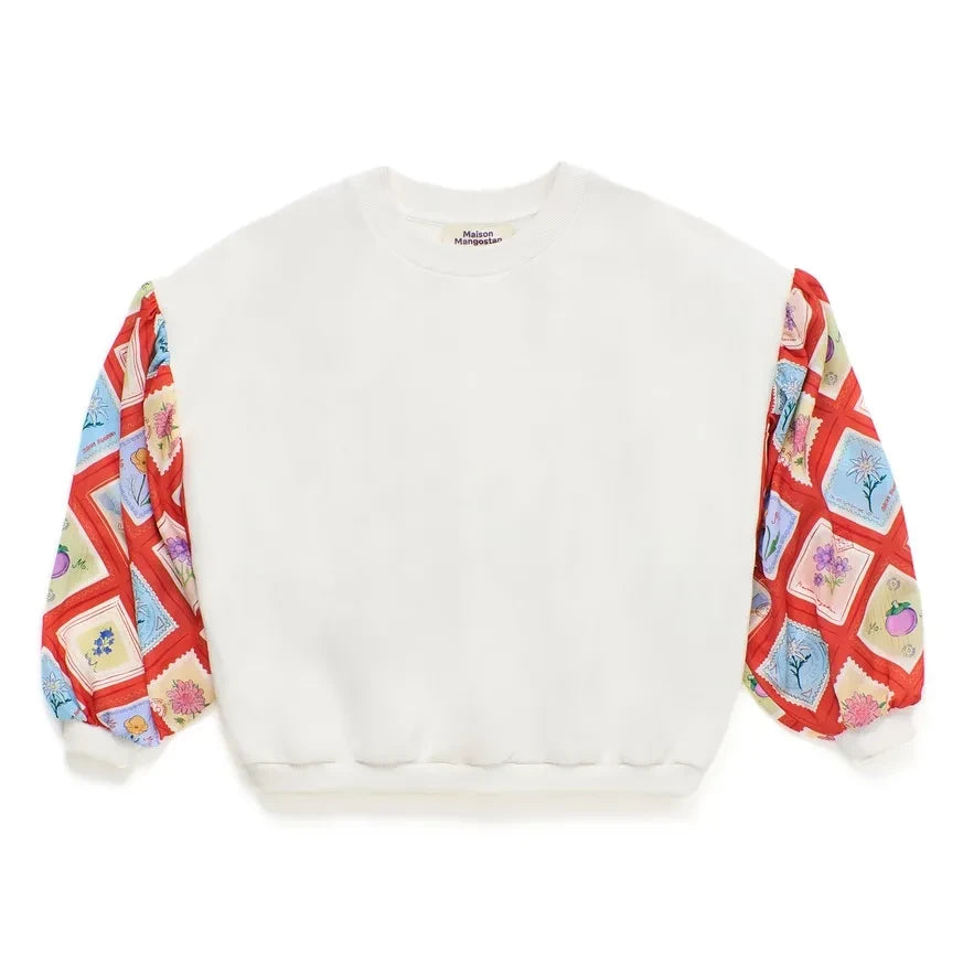 Maison Mangostan - Satin Sleeved Sweatshirt Stamps | Ivory