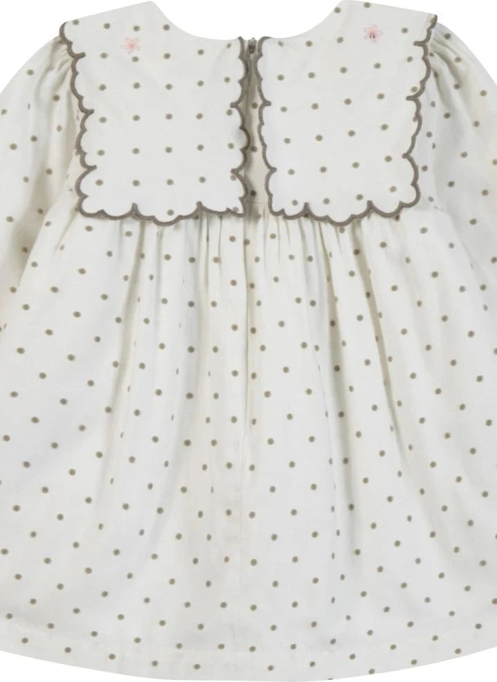 Tartine et Chocolat - Embroidered Collar Dotted Wavy Dress | Ecru