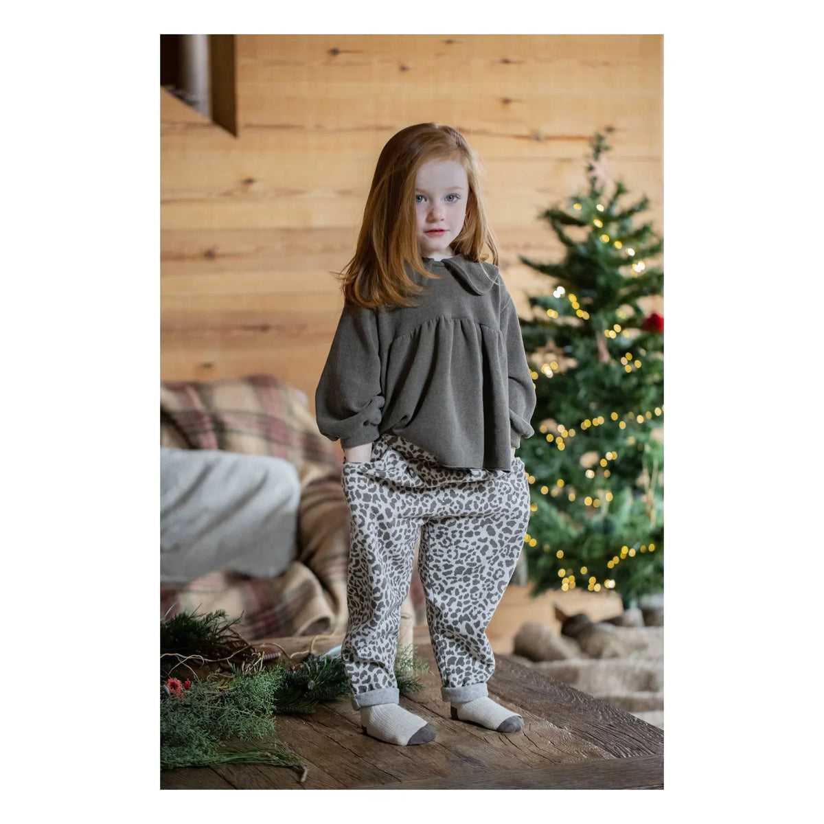 1+ in the family - Roma Leopard Fleece Pants | Taupe Brown