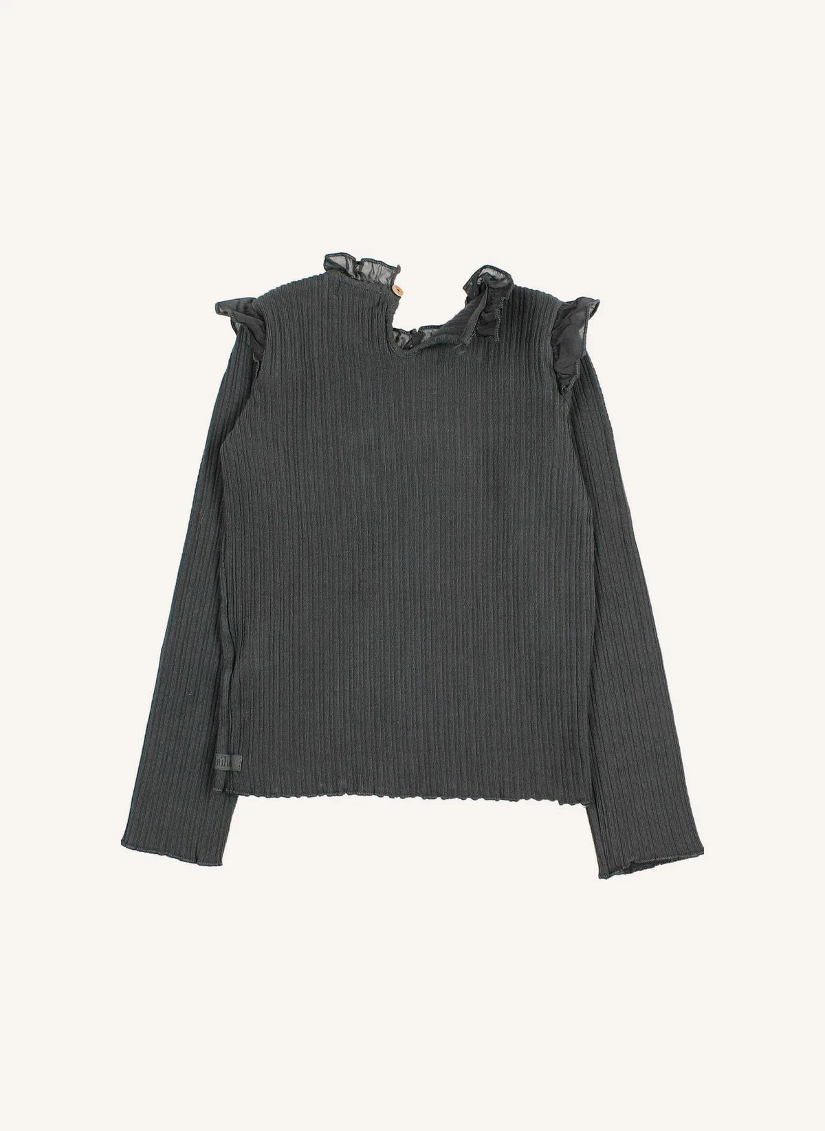 Búho - Ribbed T-Shirt with Ruffles | Charcoal gray
