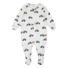 Petit Lem - Tractor Patterned Modal and Organic Cotton Convertible Pajamas | Ecru