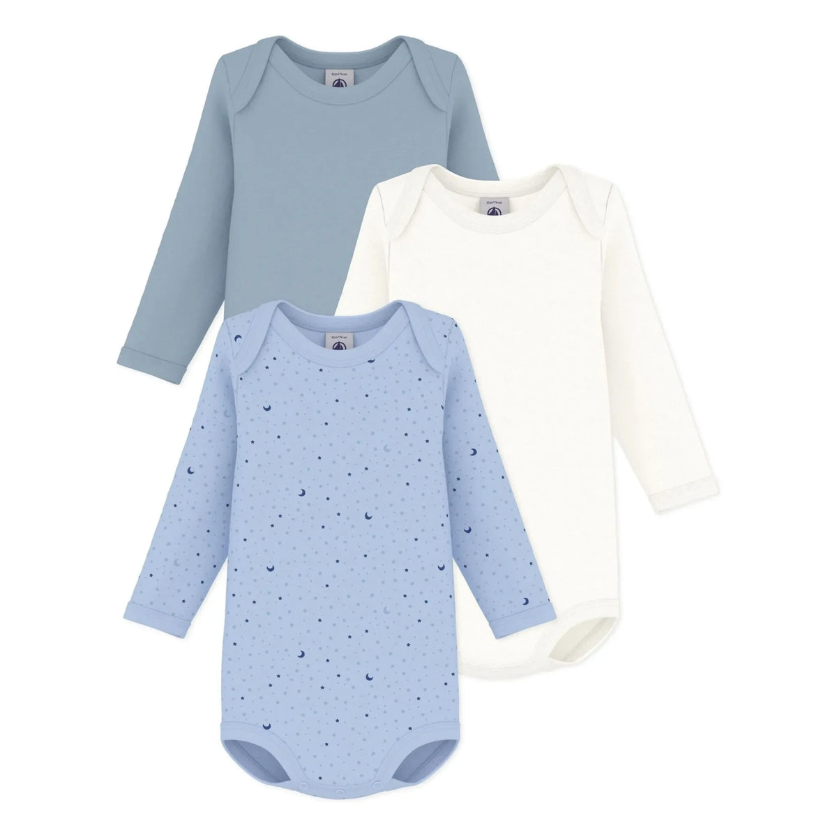 Petit Bateau - Set of 3 Organic Cotton Bodies | Blue